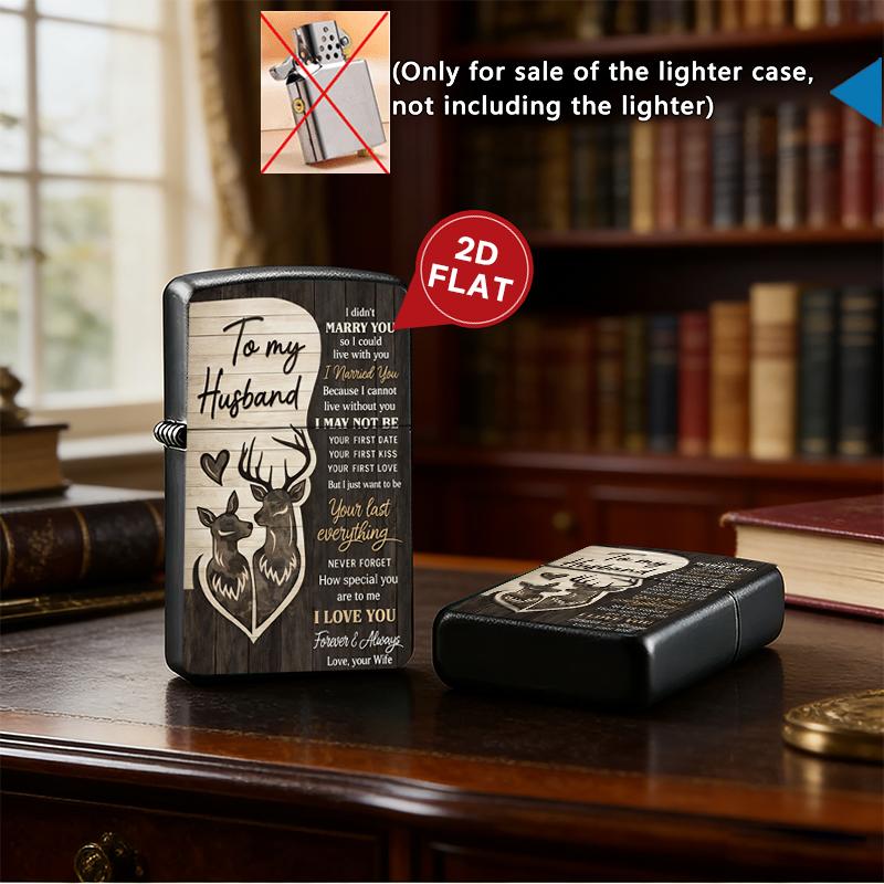 To My Husband Plastic Cigarette Case & Metal Lighter Shell Set, Deer Couple Love Letter Design, Romantic Wedding Anniversary Gift for Men from Wife