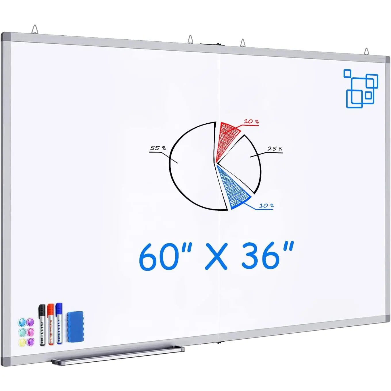 White Board Dry Erase 60 x 36, Large  Whiteboard 5' X 3' Dry Erase Board Foldable with Long Marker Tray for Wall-Mounted  Memo Board Supplies for Class Office &