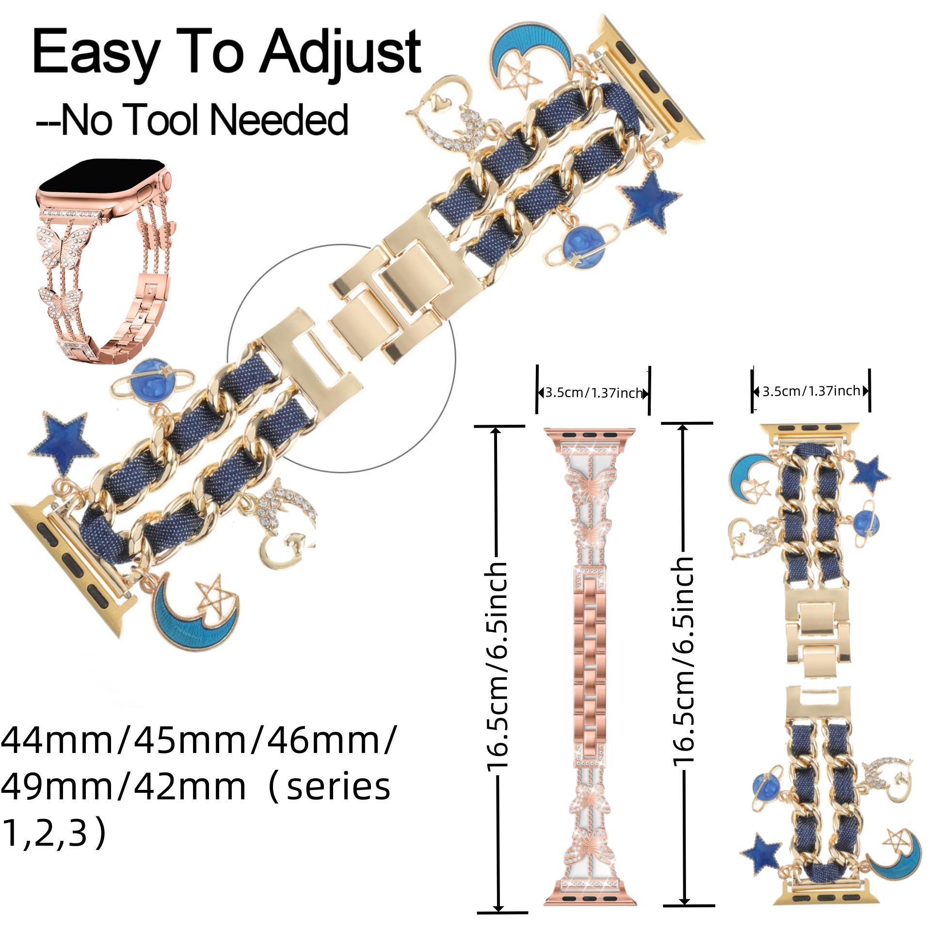 Smart Watch Bands, 2 Counts Stylish Watch Band with Unique Pendants, Replacement Watch Band for iWatch Series, Gift for Wife