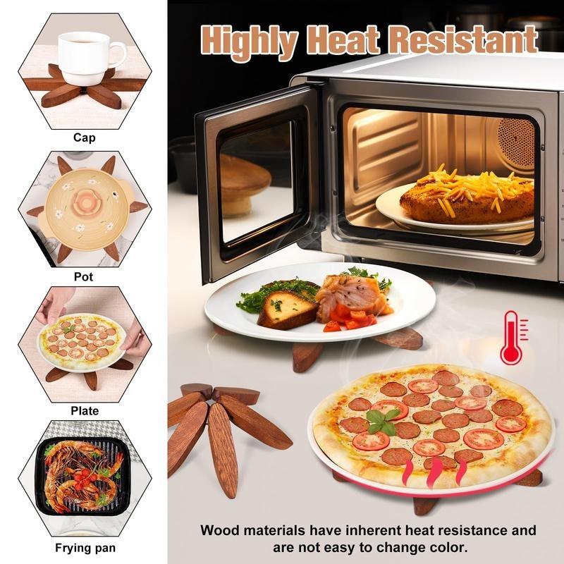 2026New model Natural Tree Trivet Set - 4/5Wooden Trivets & 1 Stand - Heat-Resistant Foldable Design - Durable & High-Quality Solid Wood - Ideal for Hot Dishes, Pots, Bowls, Teapots - Kitchenware & Tableware Coasters Coffee Table Mat