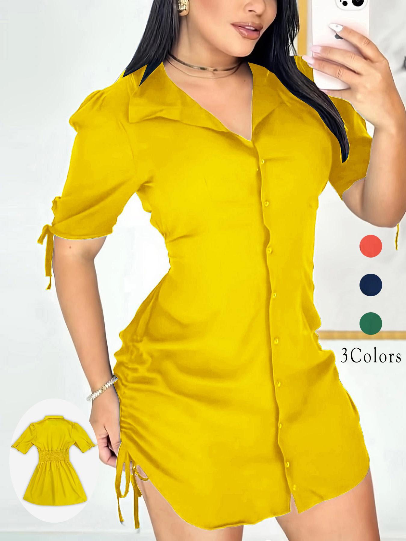 Women's Sexy V Neck Shirtwaist Mini Dress, Basic Slim-Fit Woven Fabric, All-Season Casual Wear, Perfect for Any Occasion