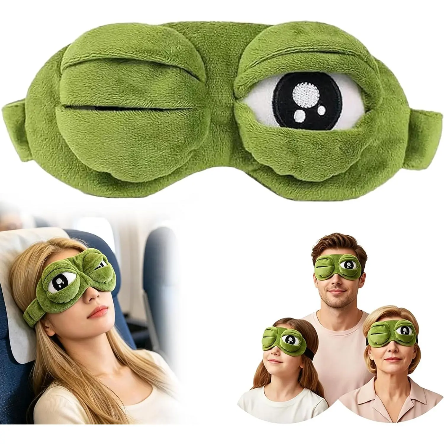3D Frog Sleep Mask, 3D Funny Sleep Mask, Soft Comfortable Frog Eye Mask with Adjustable Straps, Ideal for Travel, Naps and Night SleepFunny Blindfold with Eyes Open Sleep Mask