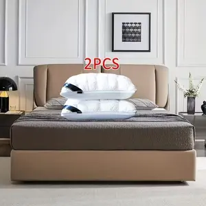 2 piece Luxury 5-Star Hotel Quality Pillow - Deep Sleep Neck Support, High-Density Non-Sagging All-Season Pillow, White Satin Pillowcase, 100% Polyester Filling, Sleep Neck Pillow, Elegant Home Decoration