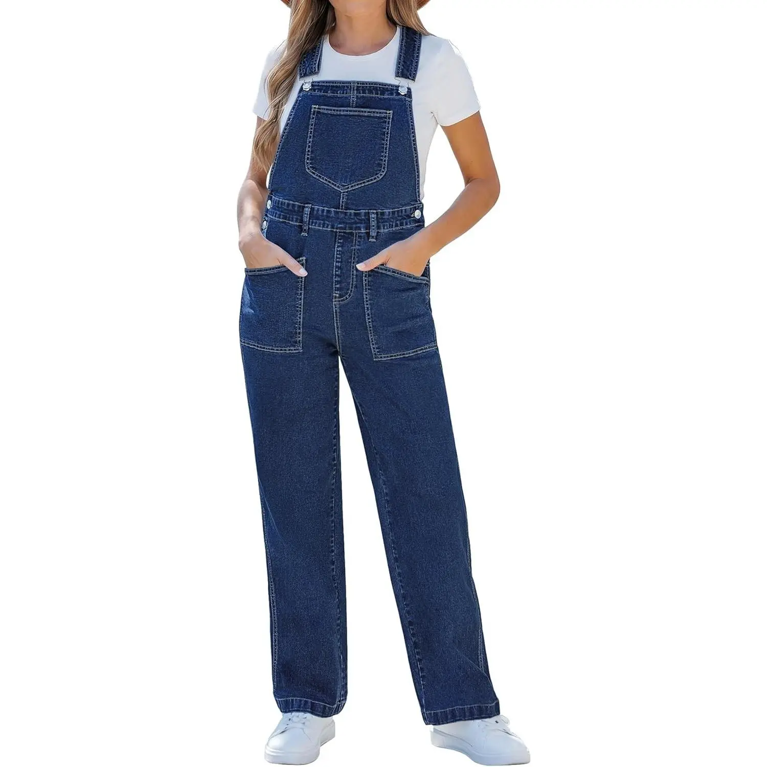 Jean Overalls for Women Loose Fit Baggy Wide Leg Bib Pocket Adjustable Straps Stretchy Denim Overall JumpsuitsGift