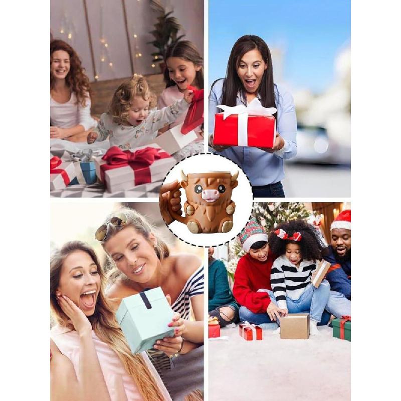 Highland beef ice cream pint holder, cute ice cream pint, 3D printed reusable popsicle container, dessert cup with antifreeze handle - the ideal gift for Highland beef lovers (brown).Cute penguin cup, comes with a spoon, Christmas gift, family use