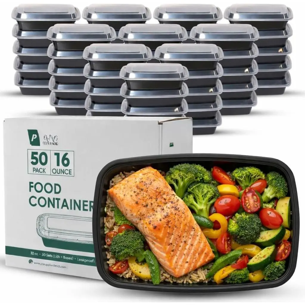 50 Pack (100 ) 16 oz Meal Prep Containers   Leakproof Stackable  Storage Containers with , Microwave & Dishwasher Freezer Safe To Go Bento Box Style Take Out Clear Plastic