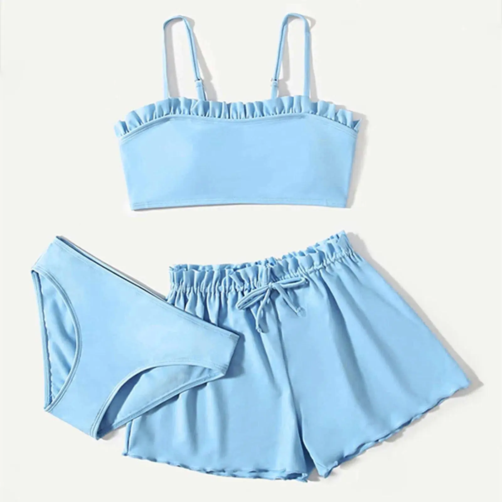 3 Pieces Bikini Set 2026 Girls Swimsuit with Shorts Kids Swimwear Summer Children's Bathing Suit for Teen Girls 10 12 14 16Years