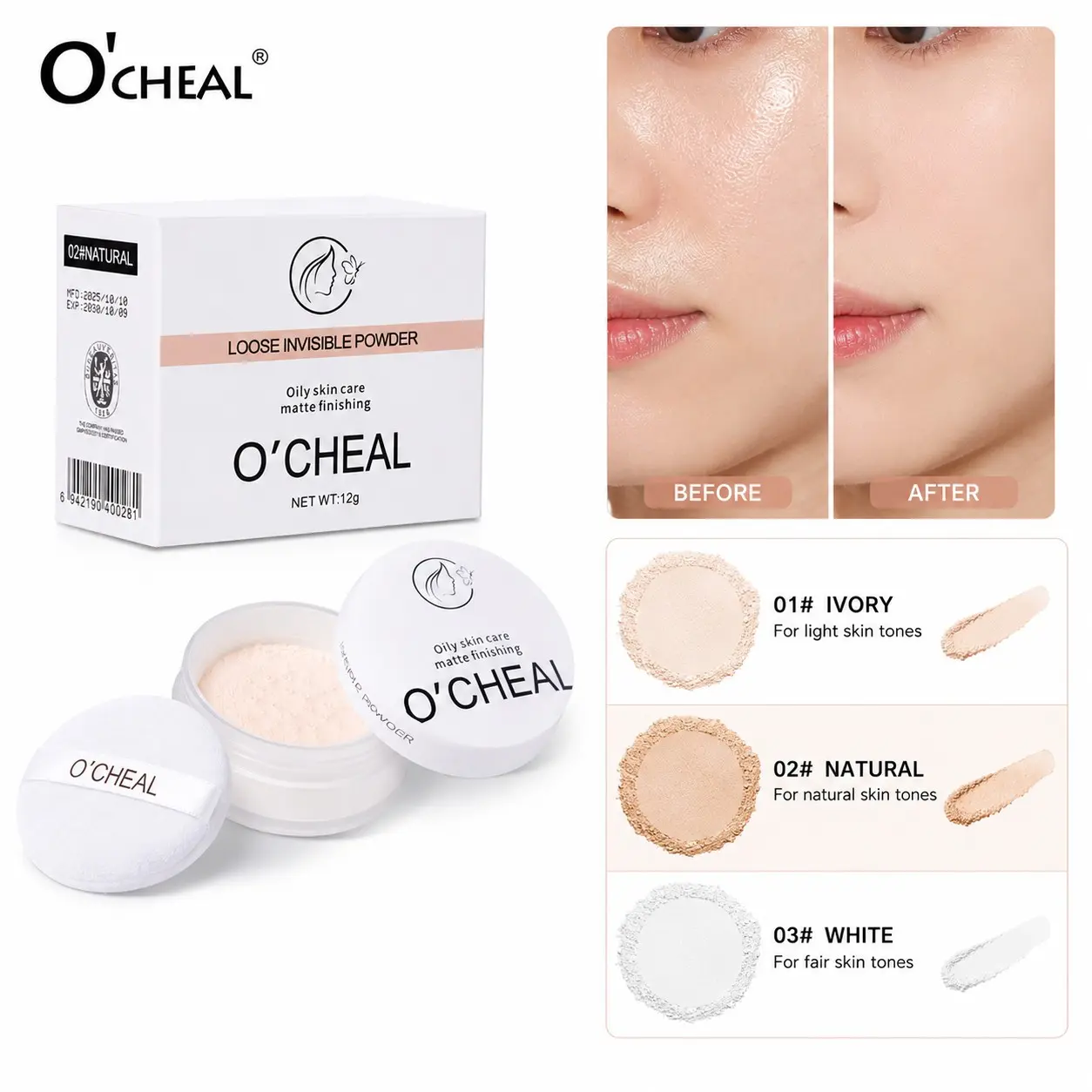 Loose Invisible Setting Powder, Face Setting Powder, Oil Control & Pore Blurring Soft Matte, Long-Lasting Shine Control & Sweatproof, Lightweight Non-Caking Translucent Finish, 3 Shades