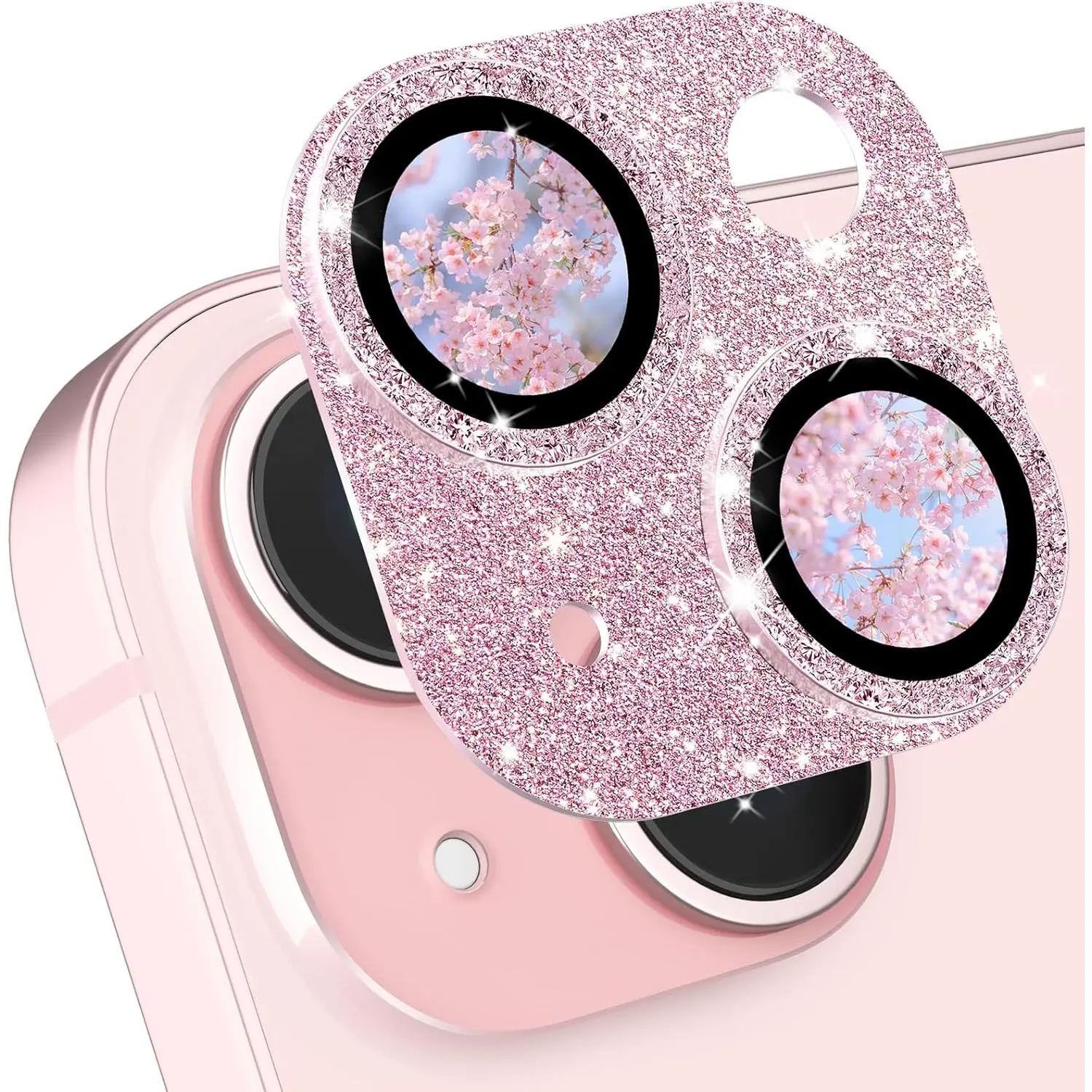 for  15/  15 Plus Camera Lens Protector,  Tempered Metal Matte Glass Anti-Scratch, Case Friendly Full Screen Cover Film Accessories, GlitterPink
