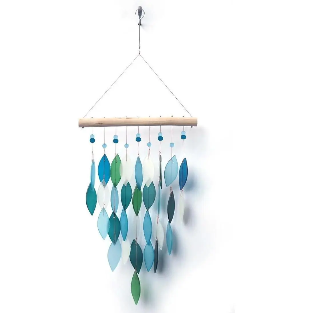 Handcrafted Driftwood and Sea Glass  Wind Chime, Large, Blue Lagoon