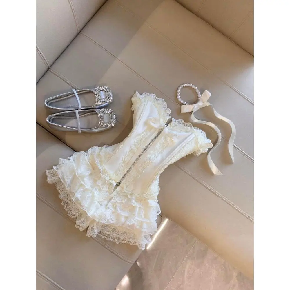 Lady's Sweet French Lace Sim Fairy Ball Gown, 90s Harajuku Gyaru Kawaii Summer Elegant Chic Sexy Women's Dress, Chic Ball Gown