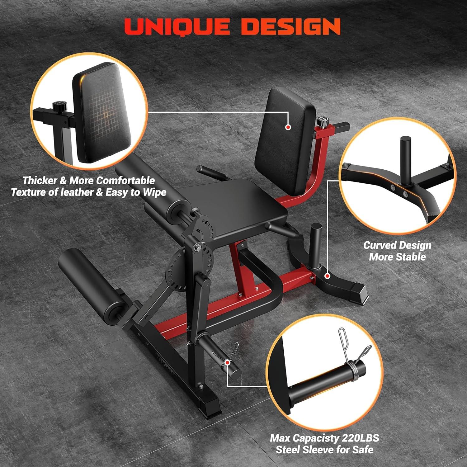 SUNDAY MIRTH Leg Extension and Curl Machine, 4 in 1 Lower Body Workout Machine, Adjustable Leg Curl Machine with Plate Loaded, Leg Extension Machine with Exercise Bench, Home Gym Weight Machine SUNDAY MIRTH Leg Extension and Curl Machine, 4 in 1 Lower Body Workout Machine, Adjustable Leg Curl Machine with Plate Loaded, Leg Extension Machine with Exercise Bench, Home Gym Weight Machine