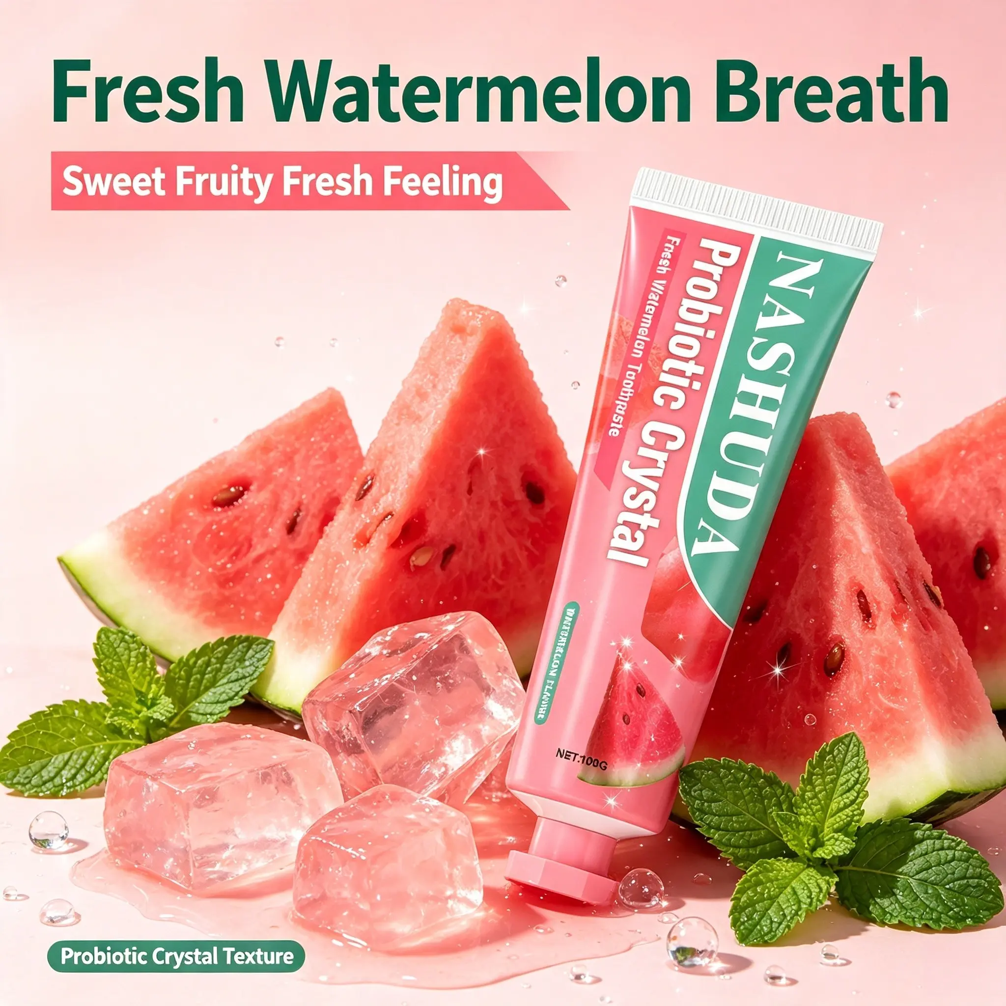 Nashuda Watermelon Flavor Probiotic Crystal Toothpaste, Long-Lasting Fresh Breath, Deep Oral Cleaning, Gentle Dental Care, Daily Oral Hygiene