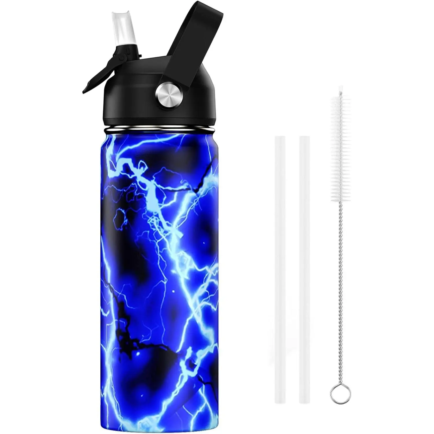 18oz Kids Insulated Water Bottle with Straw Lid - 18/8 Stainless Steel Kid Cup BPA-FREE Travel Tumbler Double Wall Vacuum Leak Proof Portable Toddler Water Bottle (Lightning)