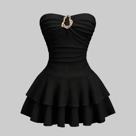 Women's Elegant Strapless Layered Mini Dress, Elegant Sleeveless Dress, Plain Color & Unlined, Perfect for Special Occasions, Chic and Timeless Design