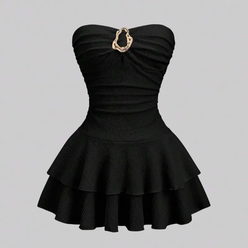 Women's Elegant Strapless Layered Mini Dress, Elegant Sleeveless Dress, Plain Color & Unlined, Perfect for Special Occasions, Chic and Timeless Design