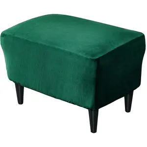 Stretch Ottoman Covers, Velvet Ottoman Slipcover Rectangle Storage Stool Cover Footstool Slipcover for Living Room Furniture Protector (Dark Green)
