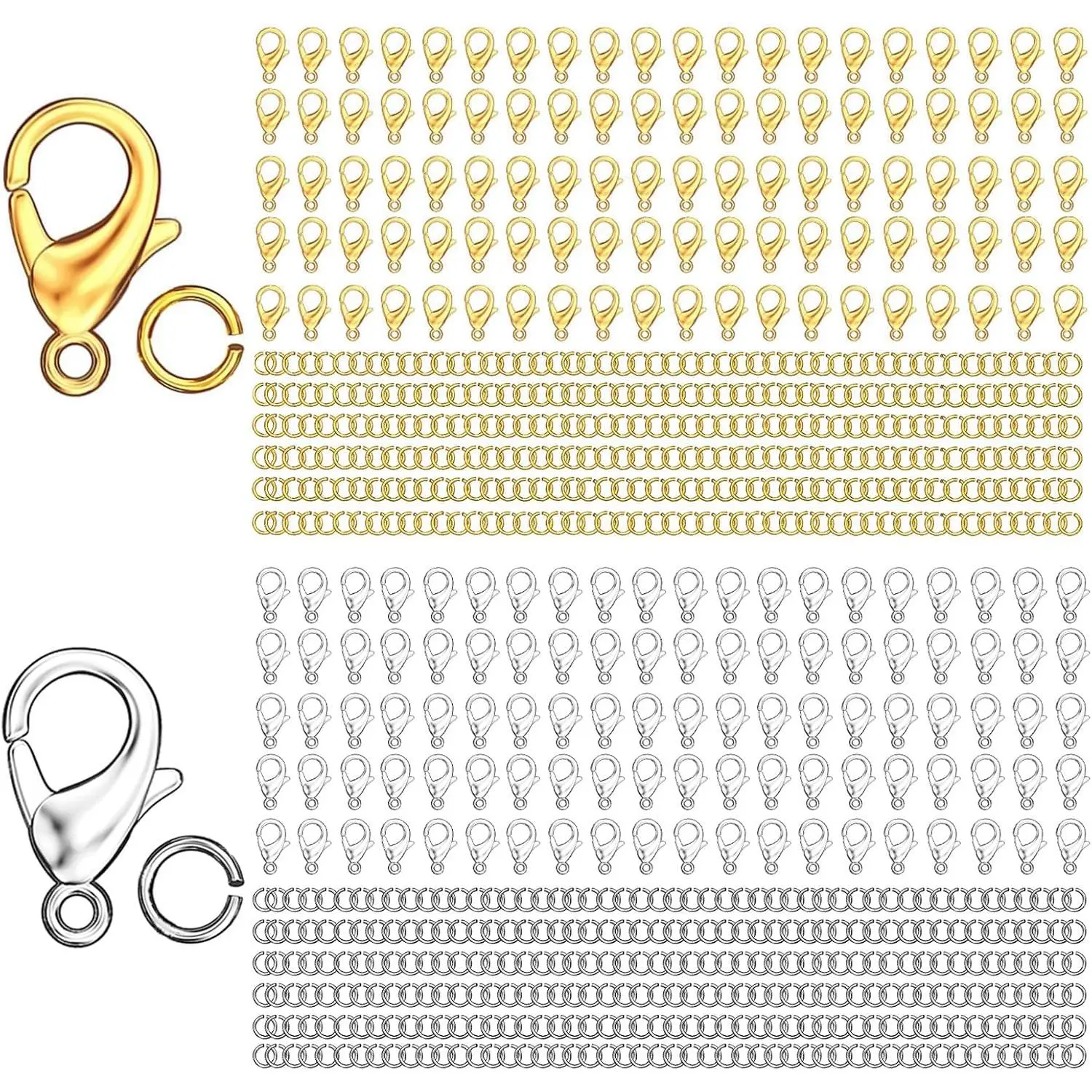 700 count Lobster Claw Clasps and Open Jump Rings Set, 14K  and  Necklace Clasps and Closures Lobster Parrot Trigger Clasp for  Making
