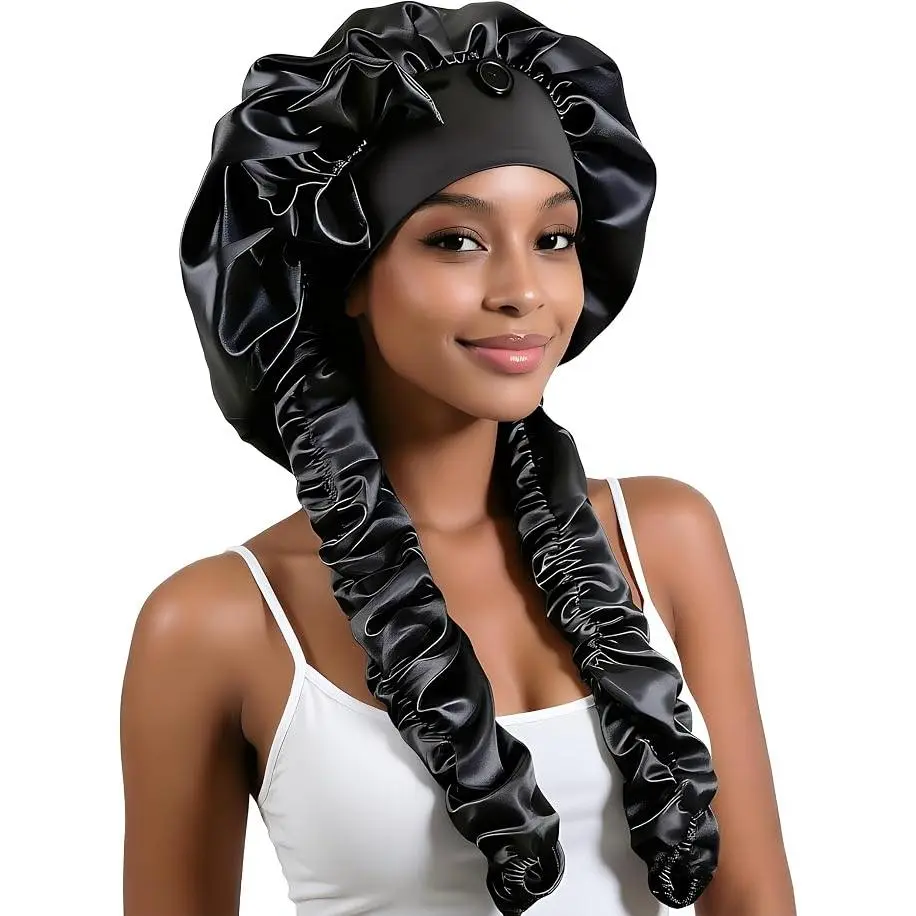 Long Satin Bonnet for Braids Silky Hair Bonnets for Sleeping Women No Slip Sleep Cap Hair Care Heatless Curls Bonnet for Braids, Locs, Dreadlocks
