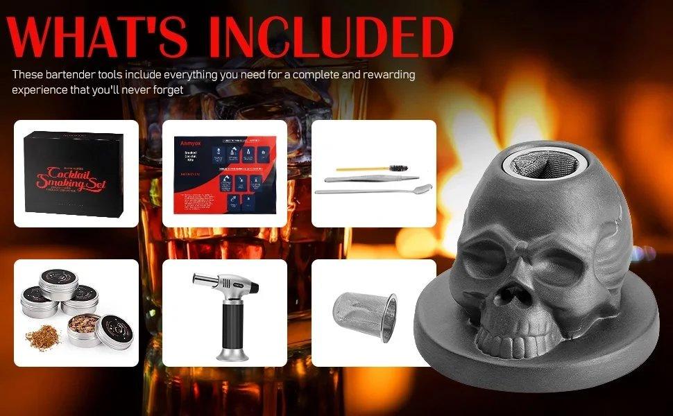 THE WELL KEPT Cocktail Smoker Kit with Torch, Whiskey  Infuser Kit with Gift Box, Bourbon Whiskey Set Gift for Men,Skull old Fashioned  Kit for Your Friends, Husband, Dad.(No Butane)