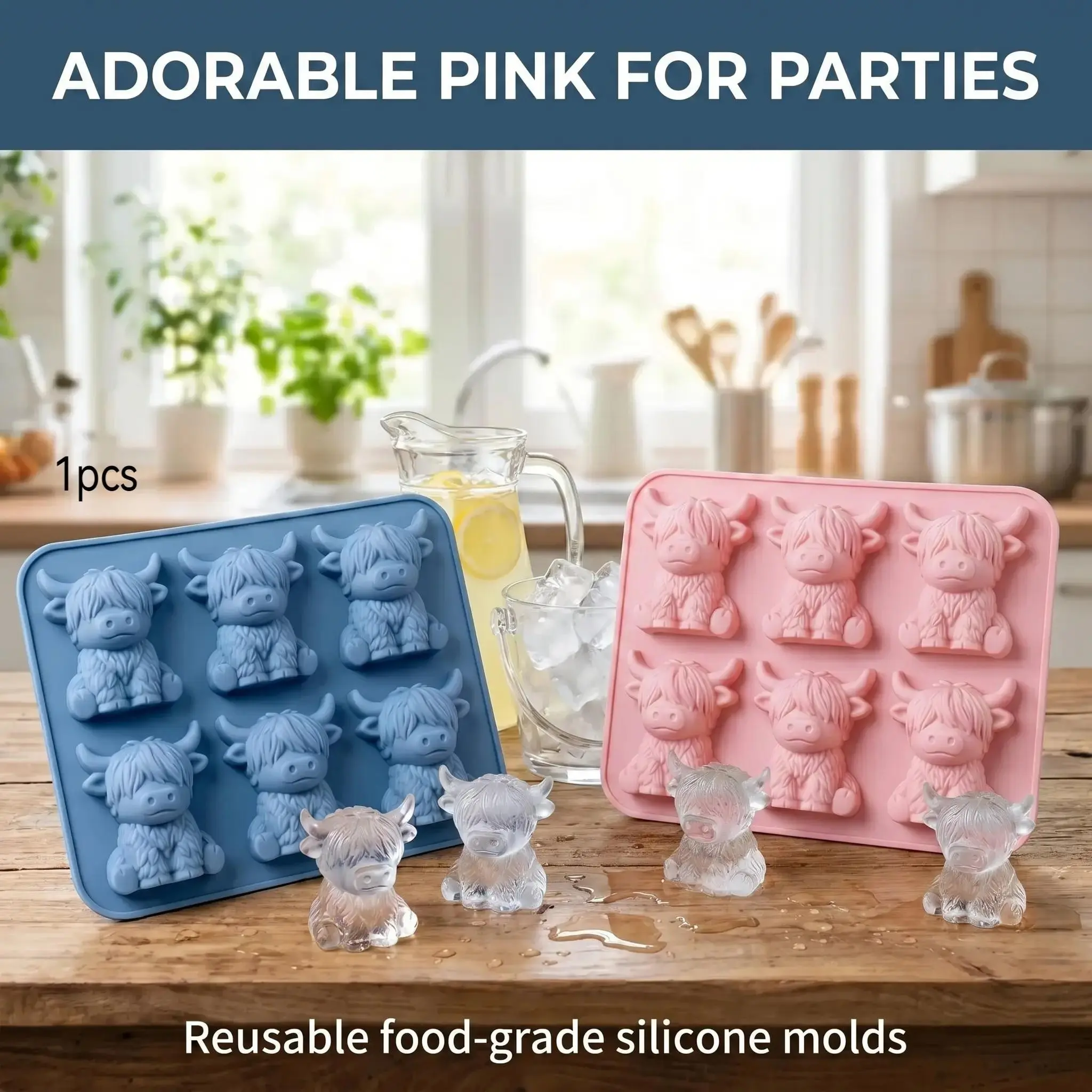 Mini Scottish Highland Cow Ice Cube Mold, 3D Cute Silicone Tray, Reusable Bull Shape Ice Mold for Whiskey, Cocktail Accessories, Coffee, Party, Bar, Birthday Gift