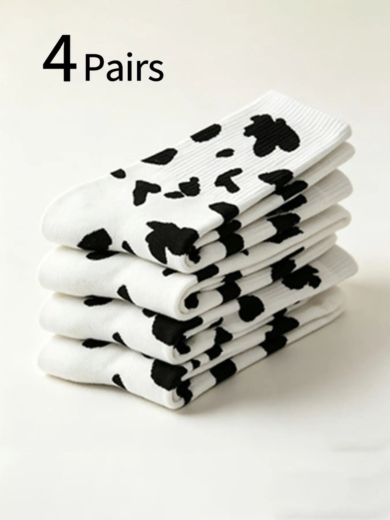 4 Pairs Women's Crew Socks, Classic Cow Print, Preppy Style, Comfortable Soft, Breathable All Seasons, Casual Daily Wear, Breathable Knit Socks