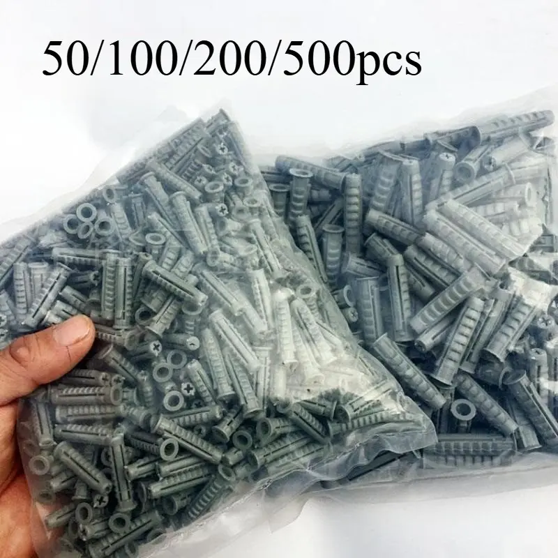 50pcs/100/200pcs/500pcs Gray Plastic Expansion Plugs Four-sided Expansion Tube Expansion Plug Rubber Plug Universal Multi-functional for Various Non-institutional Light Fixing Non-construction Engineering Use