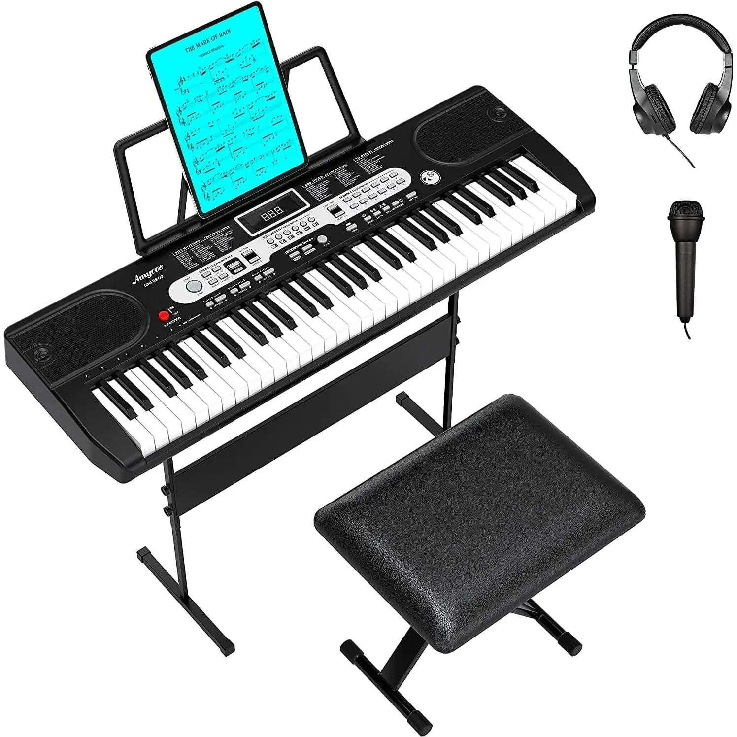 Keyboard Piano 61 Key for Beginners Adults, Portable Electronic Keyboard with Built-in Speakers, Touch Sensitive Keys, 200 Rhythms & Tones, Power Adapter & Microphone Included
