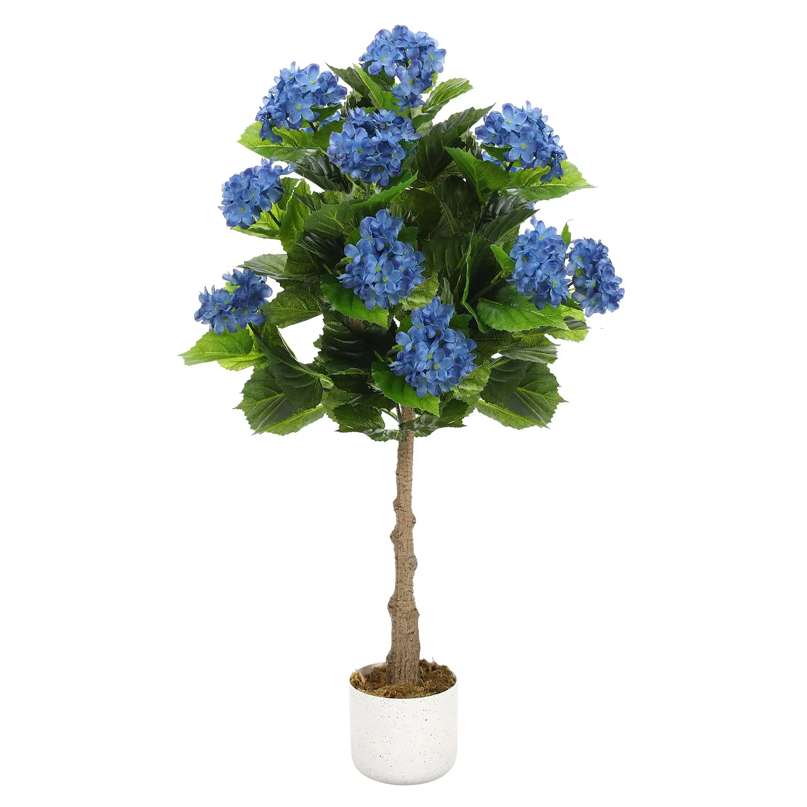 Artificial Hydrangea Tree 3.1 FT, Potted Faux Blue Flower Plant with 9 Lifelike Blooms, Indoor Home & Office Decor with Black Pot