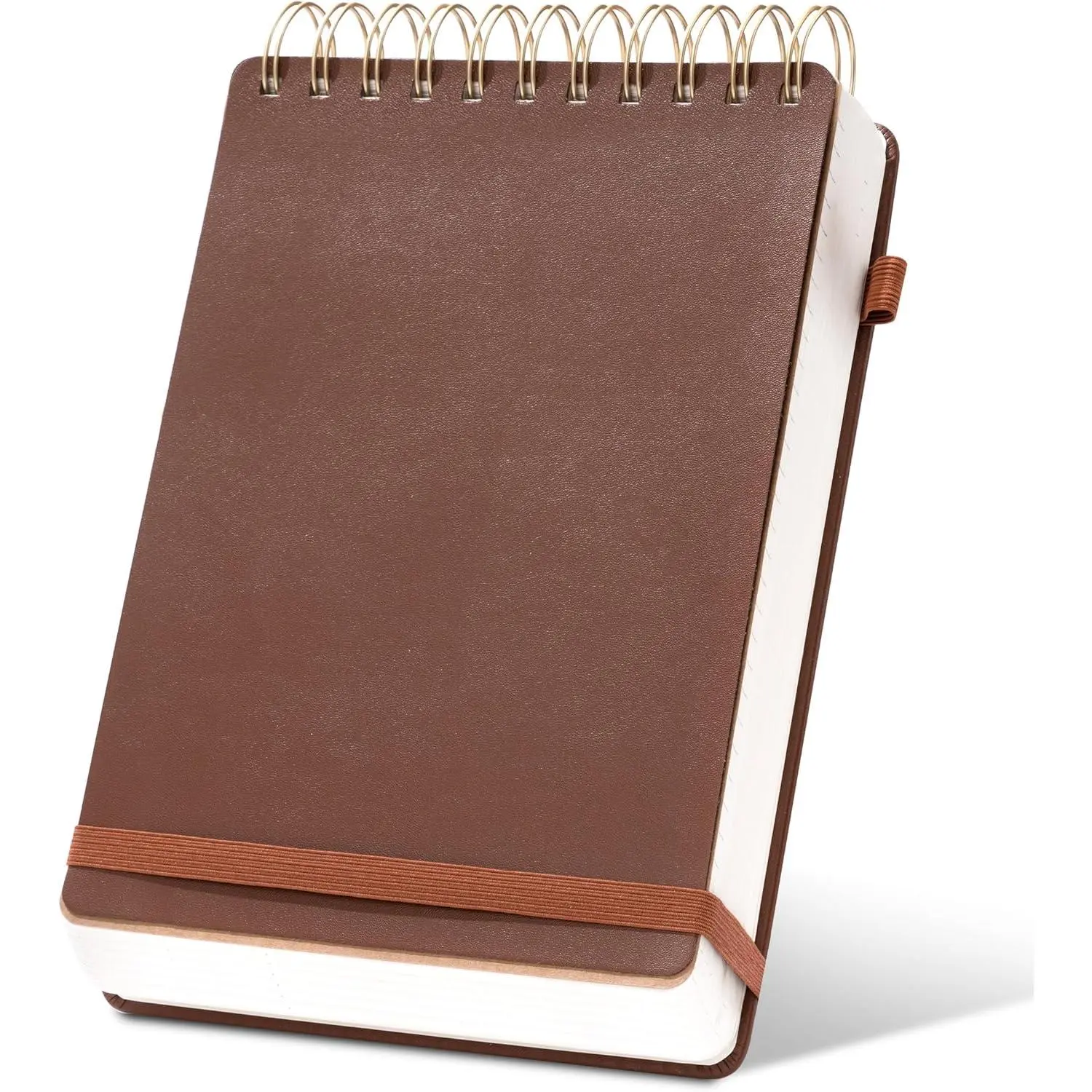 Top Spiral Notebook Leather Steno Pads 240 Pages Spiral Notepad for Work 5x7 Top Bound Steno Notebook, 100 GSM Thick Paper, Left Handed Notebooks for Office College School, Brown