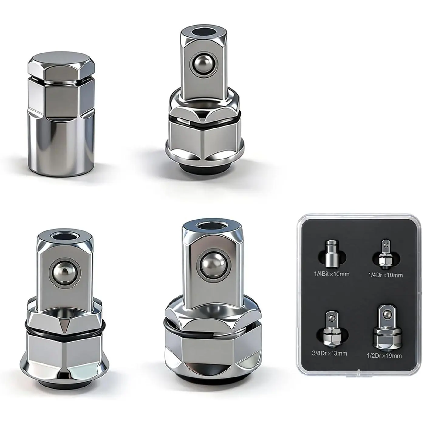 Multi-Size Square Drive Adapter Set (1/2", 1/4", 3/8") with Antislip Grip for Secure Fit, High-Torque Applications