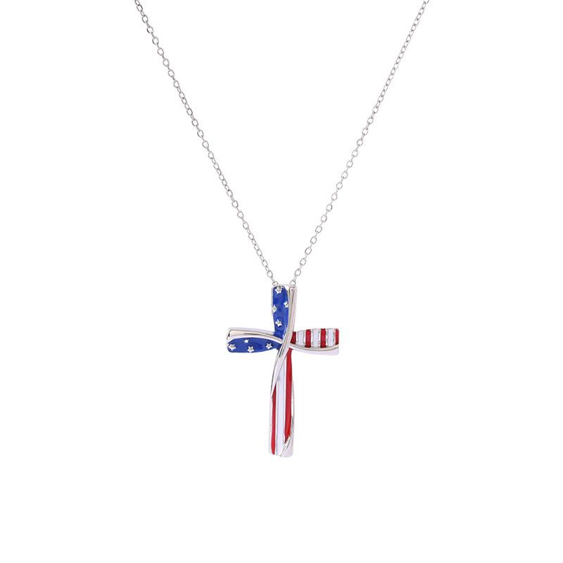 European and American American Flag Cross Pendant Necklace Unisex Accessories