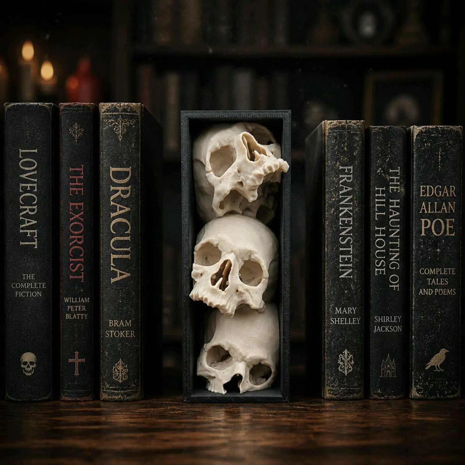Pile of Skulls book nook gothic book shelf ornament Booknook,bStacked Skulls Book Nook - Fantasy Romantasy Dark Romance - Bookshelf Decor - Bookish Gift - Gothic Home Accents, Decorative Ornaments