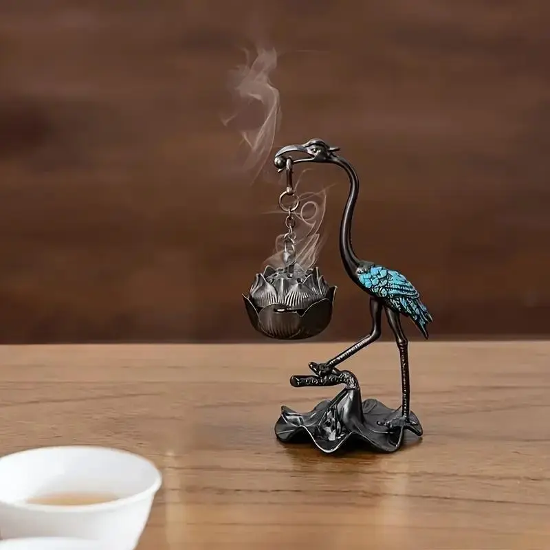 Stable Compact Retro Small Crane Hanging Lotus Incense Burner - Oriental Art Aroma Home Fragrance Decor, Meditation Ready Post-Activity Relaxation Sports & Outdoor Accessory, Thoughtful Christmas Gift