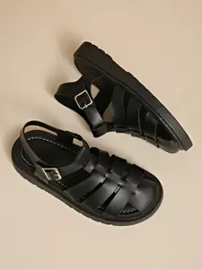 Vintage Distressed PU Sandals, Adjustable Buckle Ankle Strap, Thick Sole Open-Toe Roman Shoes for Women, Summer Travel Fashion