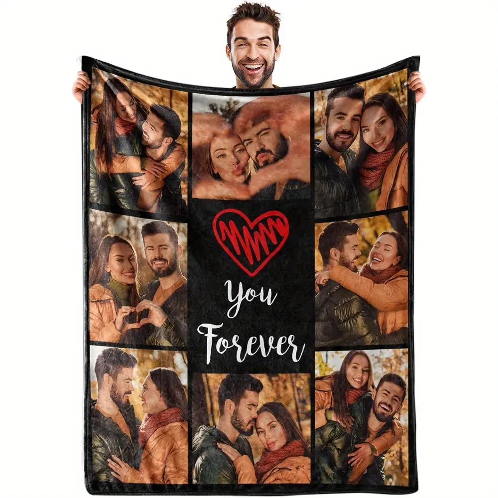 YHFZ-Custom Blanket with Picture Personalized Fleece Throw Blanket - Thick and Warm Fuzzy Plush Blanket - Customized Valentines Day Gifts for Couple Girlfriend Boyfriend, 280gsm Flannel Blanket