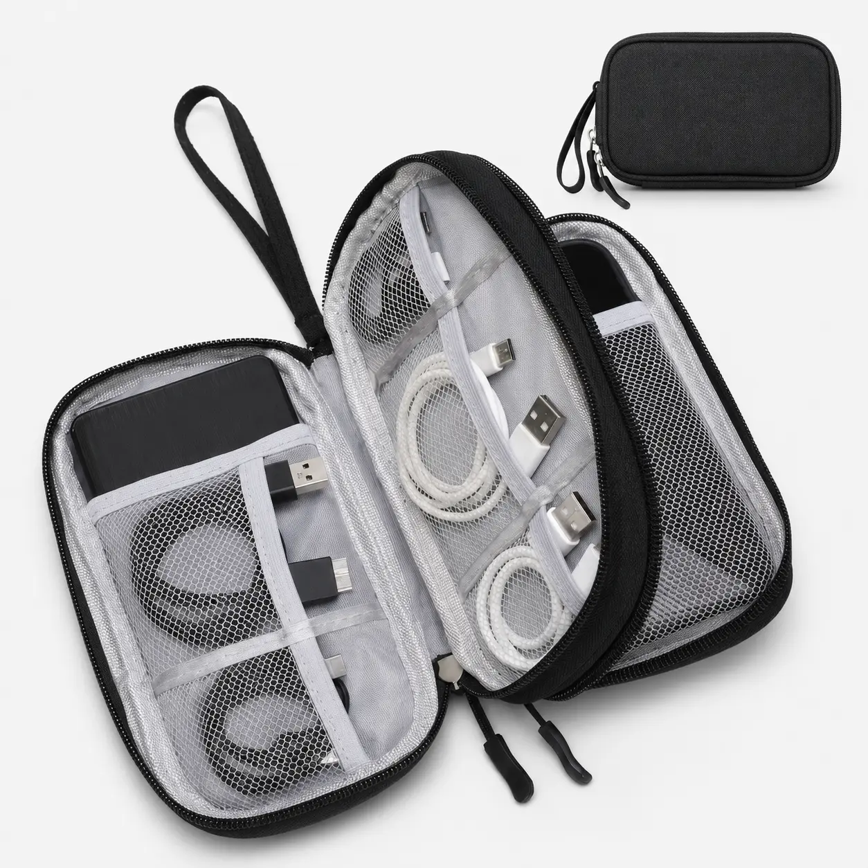 Extra-Large Double-Layer Mesh Waterproof Travel Cable Organizer Pouch - Portable Storage Bag for Cords, Chargers, Earphones