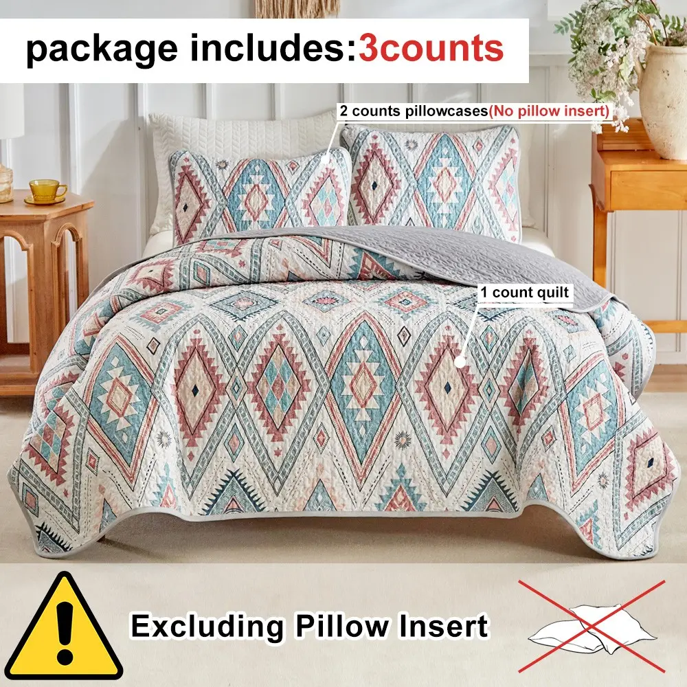 Bohemian Rhombus Bedspread Set (1 Duvet + 2 Pillowcases), Vintage Ethnic Geometric Print, All-Season Bedding, Boho Bedding Set