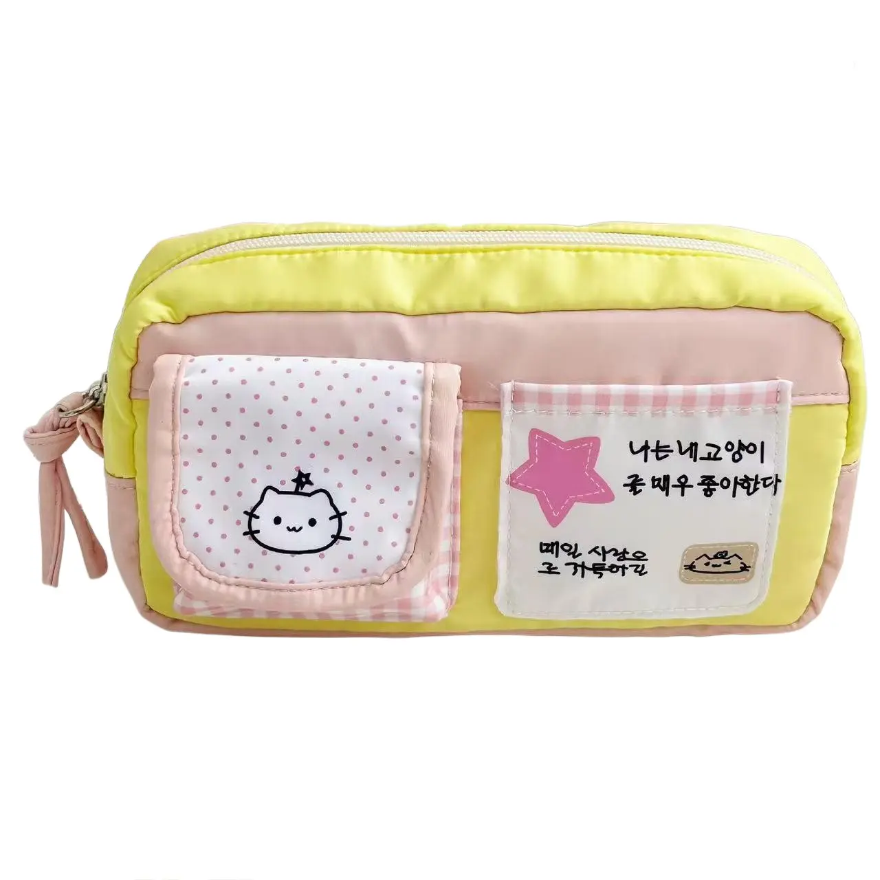 Star Print Embroidery Animal Designs Pencil Case, Soft Fabric Large Capacity Pen Pouch , Bunny & Panda Design Stationery Bag For Students, Portable Back To School Supplies To Store Pens Erasers And Small Learning Accessories