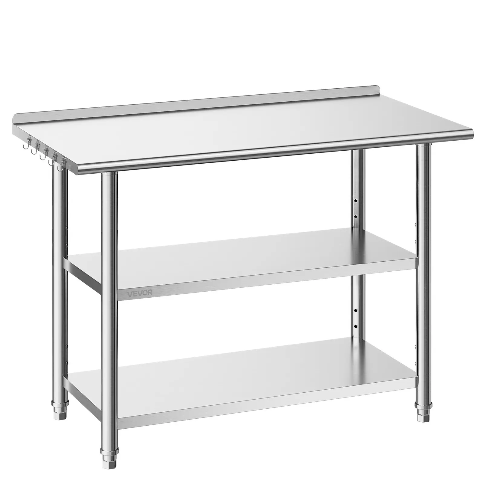 VEVOR Stainless Steel Work Table, 24x48 Inch Food Prep Table with 2 Shelves and Backsplash, Commercial Kitchen Workstation, Metal Heavy Duty Utility Worktable, for Restaurant Home Hotel Garage Outdoo