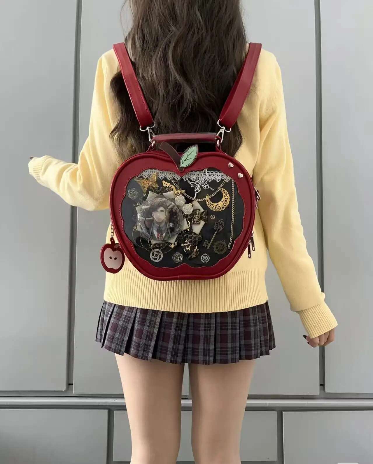 Y2K New Niche Design Apple Ita Backpack Harajuku Girl Transparent Pocket Cute Crossbody Bag DIY Display Knapsack Fashion Handbag