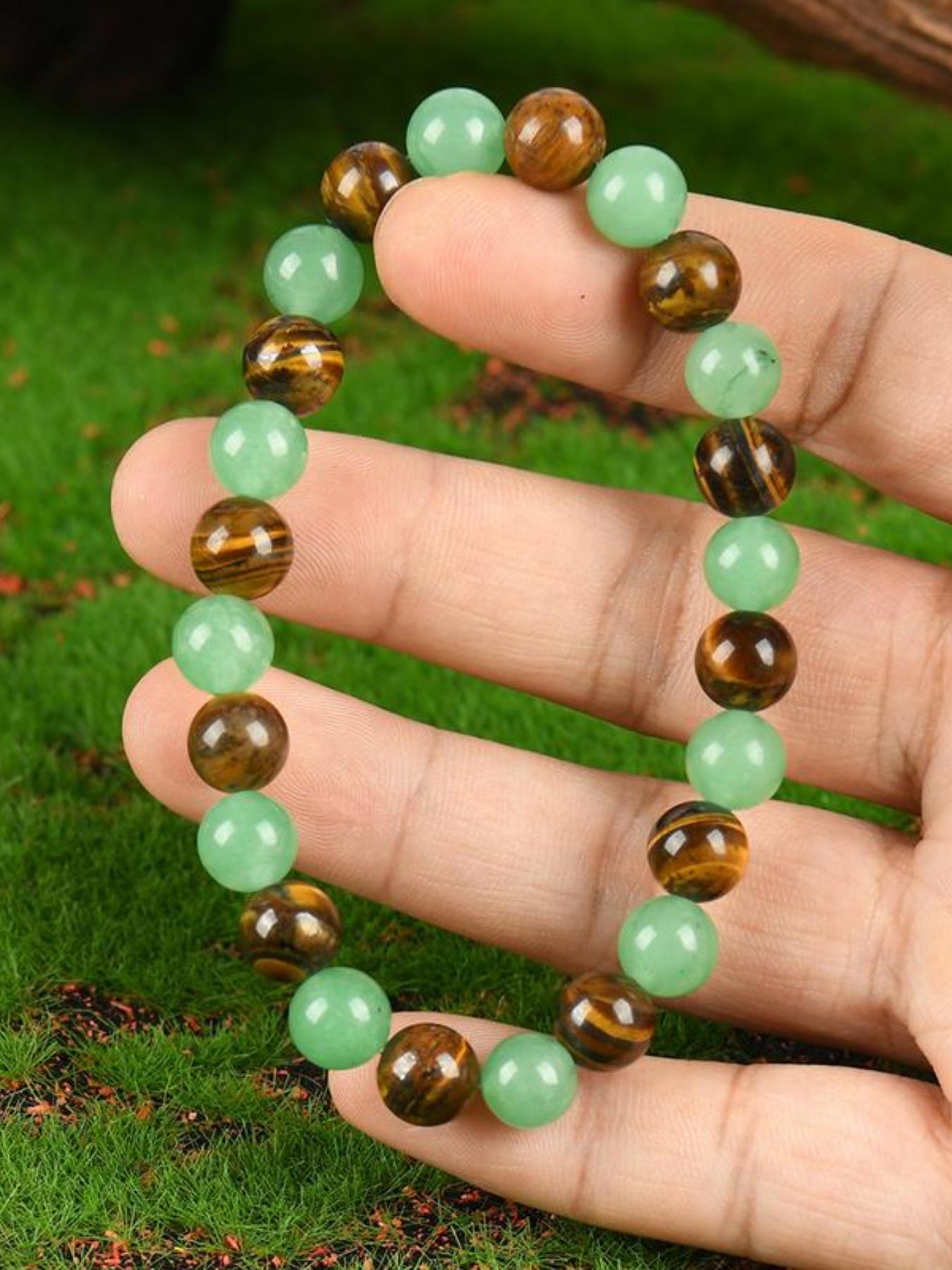 1pc Arpurraina Money Attraction Bracelet with Green Aventurine & Tiger Eye -    blue friendship bracelet beaded  jewelry protection bracelet encouragement gift fashion artificial bracelet  of  the  day Colorblock Beaded Crystal Bracelet