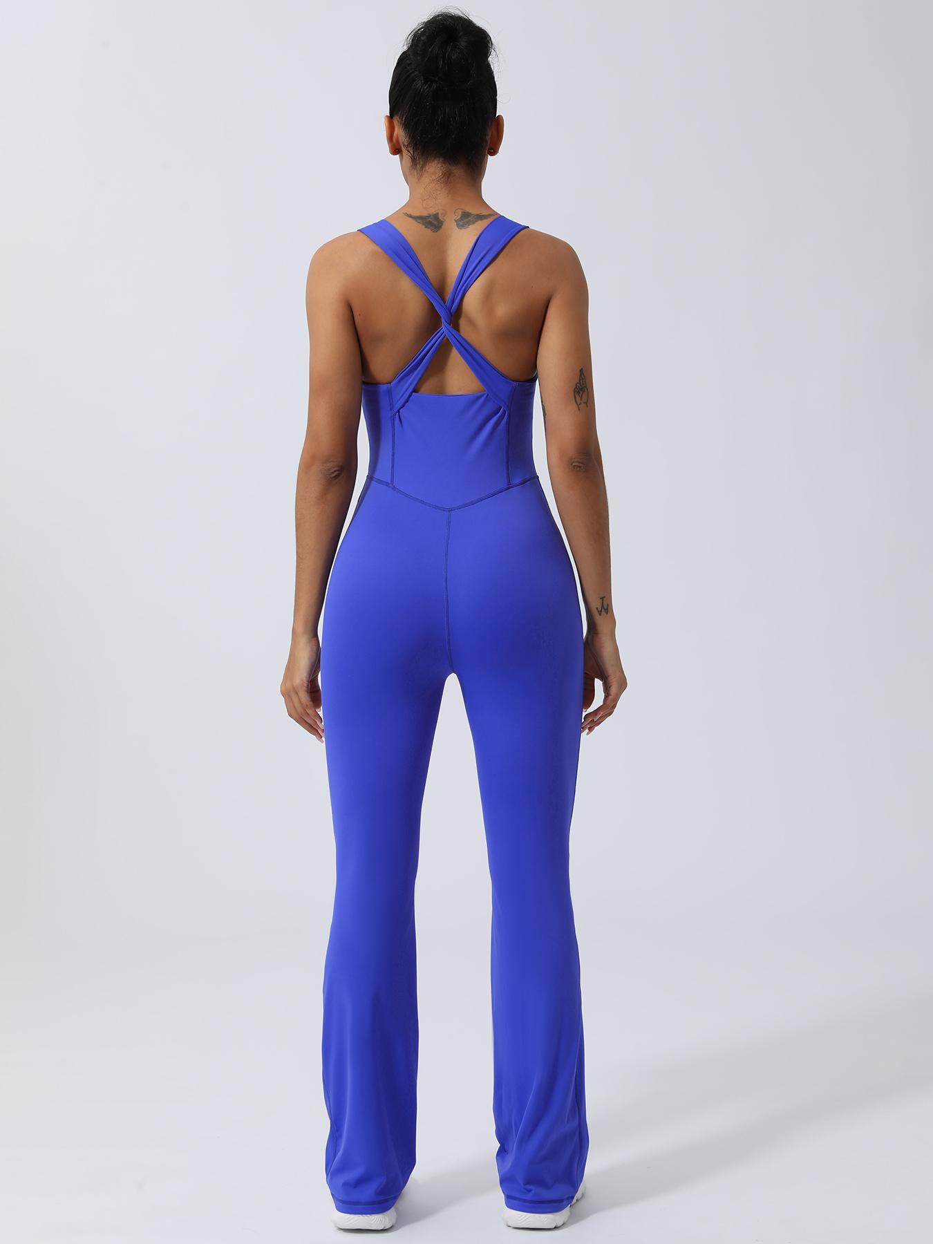 Women's Solid Criss Cross Backless Sports Jumpsuit, Casual Sporty Sleeveless Twist Jumpsuit for Yoga Gym Workout, Ladies Sportswear for All Seasons
