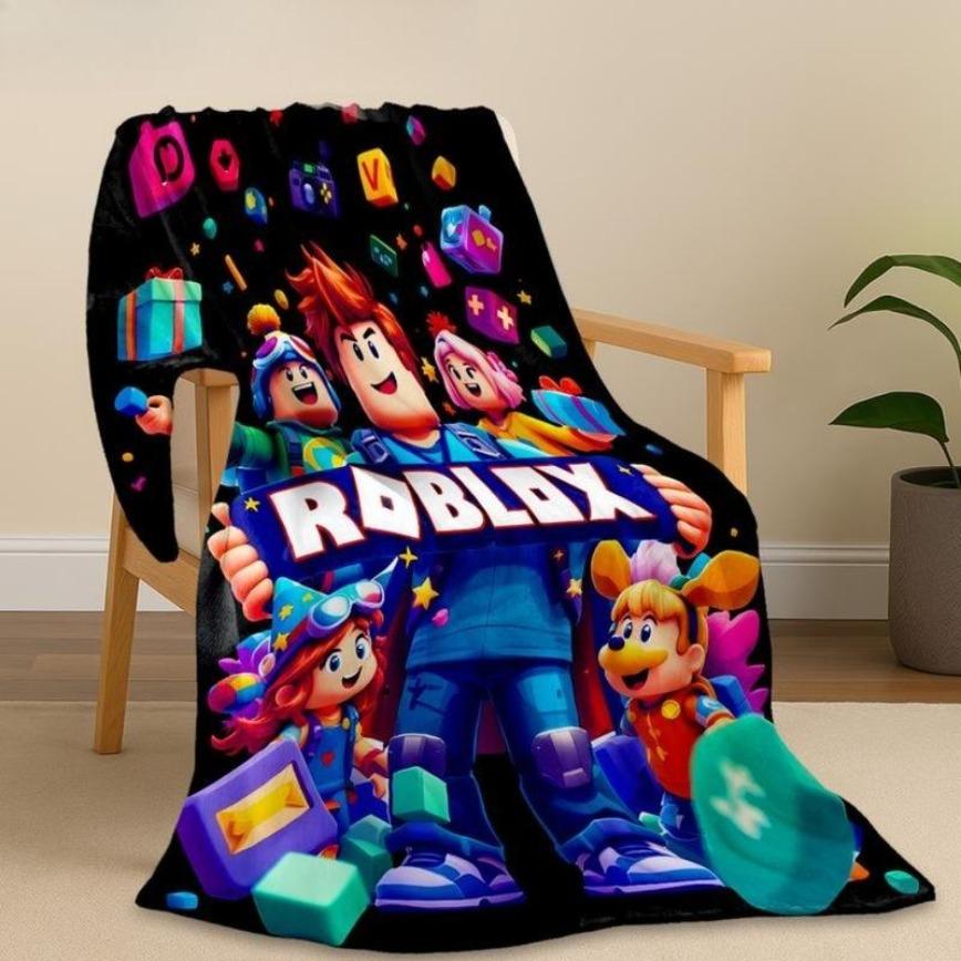 Roblox Flannel Blanket - Soft Skin-Friendly Breathable Warm Block Design for Bedroom Living Room Nap Halloween Christmas Gift