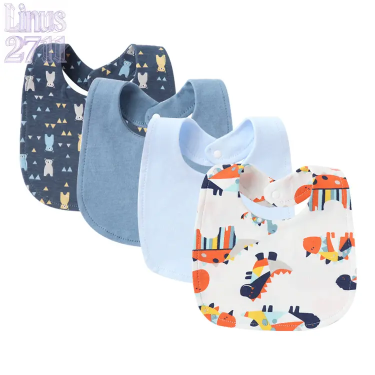 4pcs Double Layer Cotton Baby Drool Bibs, Soft Absorbent Infant Bandana Bib, Cute Cartoon Print Toddler Feeding Bib, Adjustable Snap Button Baby Saliva Towel, Breathable Reusable Baby Bib, Daily Newborn Nursing Accessory, Ideal Baby Shower Gift for Baby