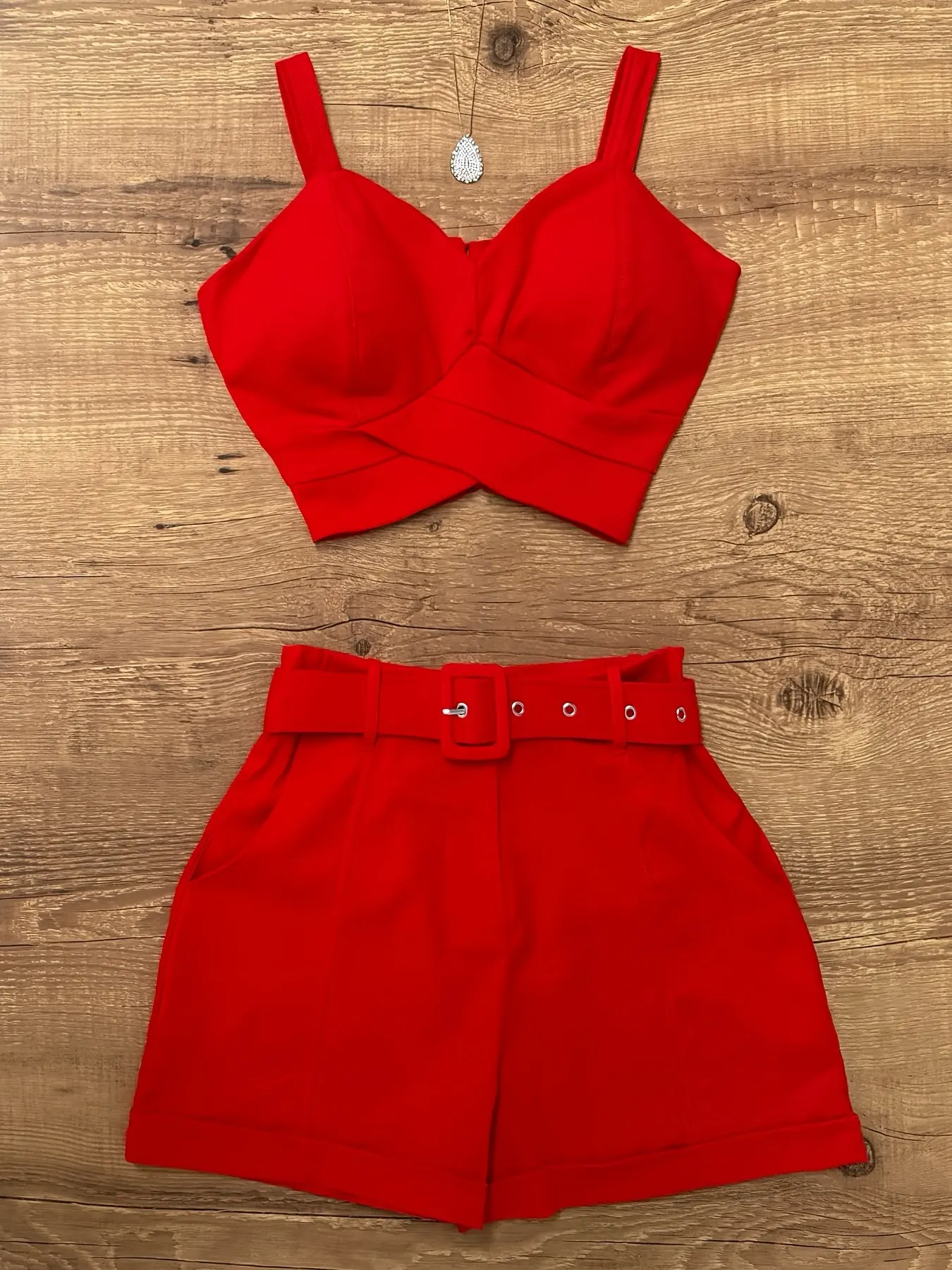 Sexy Cross Strap Crop Top with High Waist Belt and Wide Leg Shorts Set Outfit, Slimming for Dates and Vacations, Two-Piece Fashion Ensemble