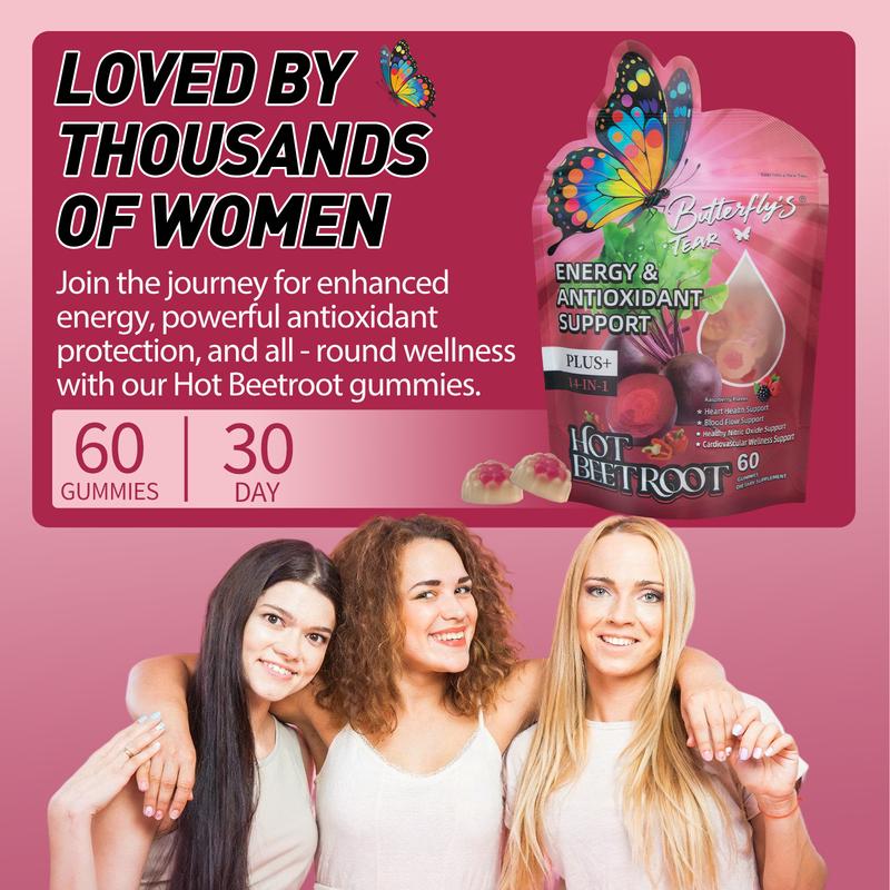 Butterfly’s Tear Hot Beetroot Gummies – Beet Root, Cayenne, Cinnamon & Ginger for Cardiovascular, Brain & Circulation Support – 60 Gummies