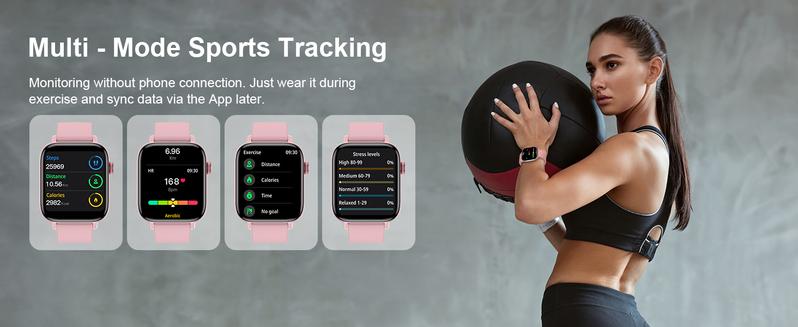 Smart Watch for Android iPhone-Call Receive/Dial/Read Message/AI Control-1.9" HD Screen-IP67 Waterproof Fitness Smartwatch-Blood Pressure/Heart Rate/SpO2/Sleep Monitor (Light Pink)