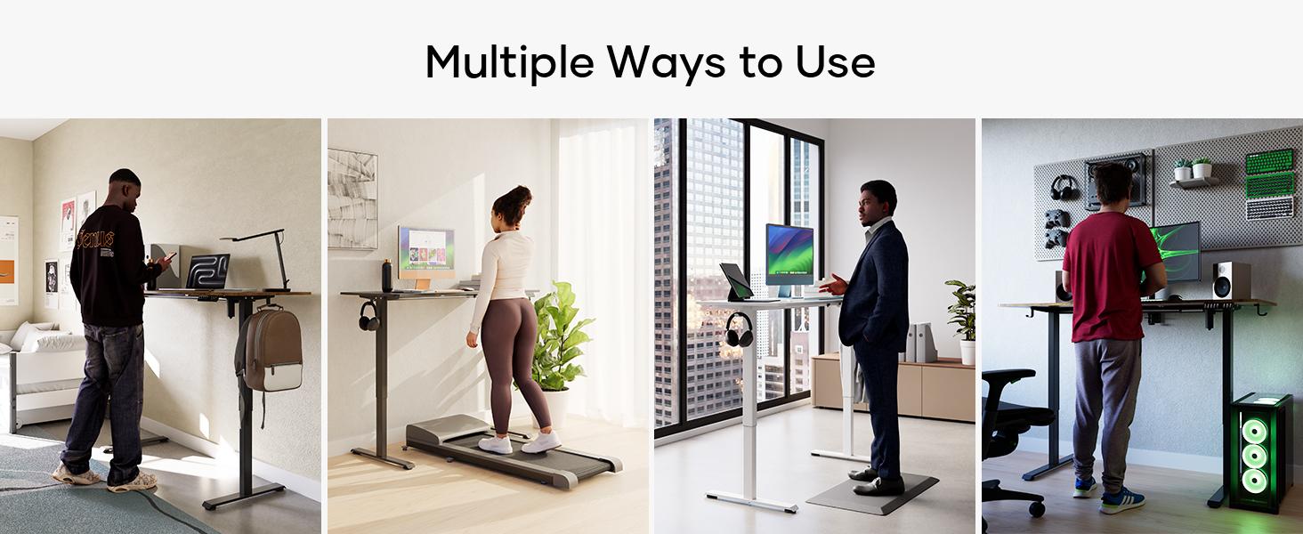 Height Adjustable Sit Stand Up, Wood Desktop, Work Home Office Computer PC Table, Tall Standup Workstation, Gaming Writing Study Bedroom Rising Desks