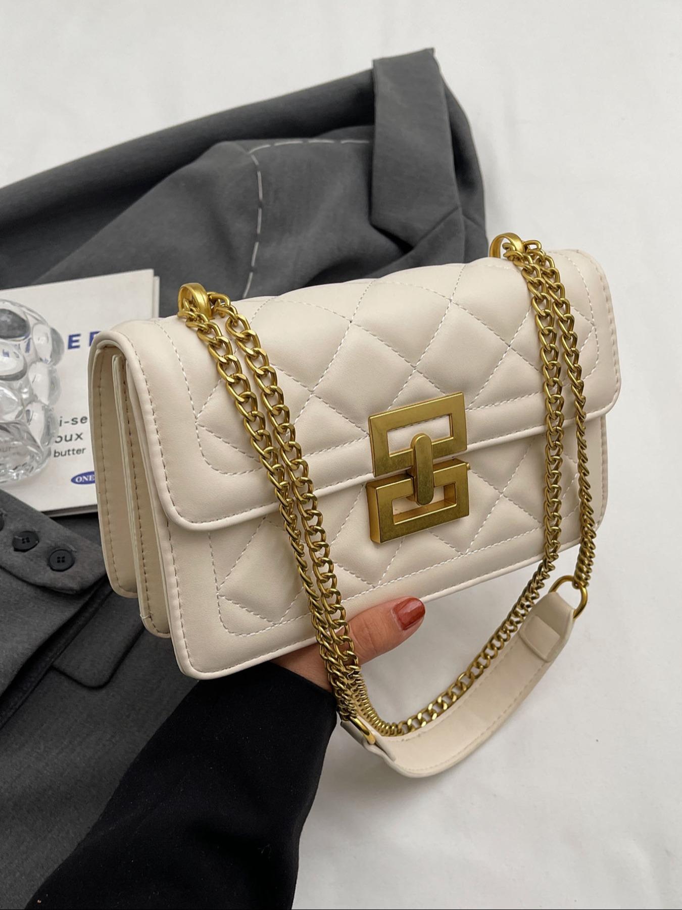 Women's Chain Strap Pu Leather Crossbody Bag, Simple All-match Solid Color Bag with Buckle Design, Trendy Shoulder Bag for Daily Used, Fashionable Crossbody Bag, Leather Crossbody Purses, Casual Shoulder Bag